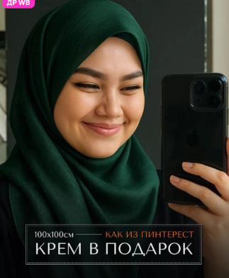 Платок женский на голову из органзы мусульманский 100х100