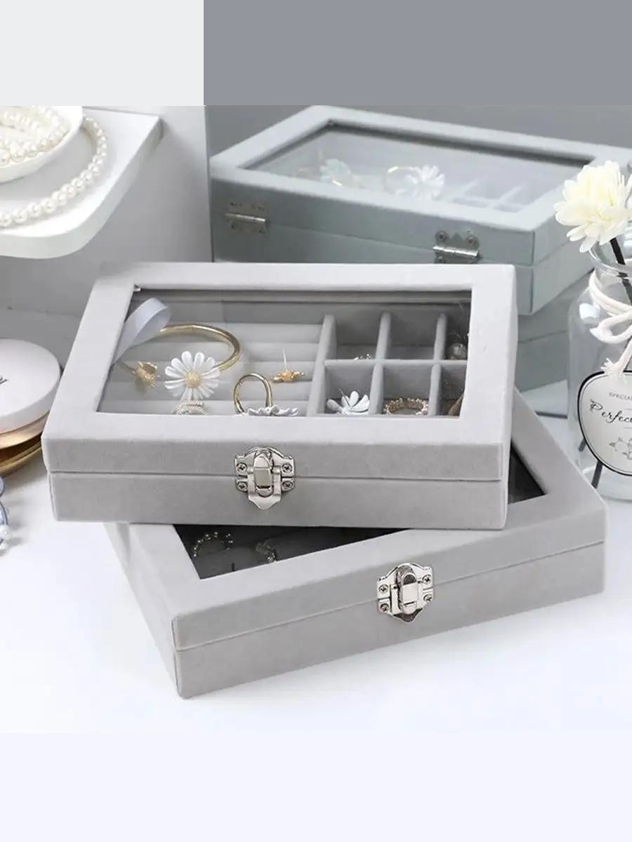 Шкатулка для украшений бархатная со стеклом