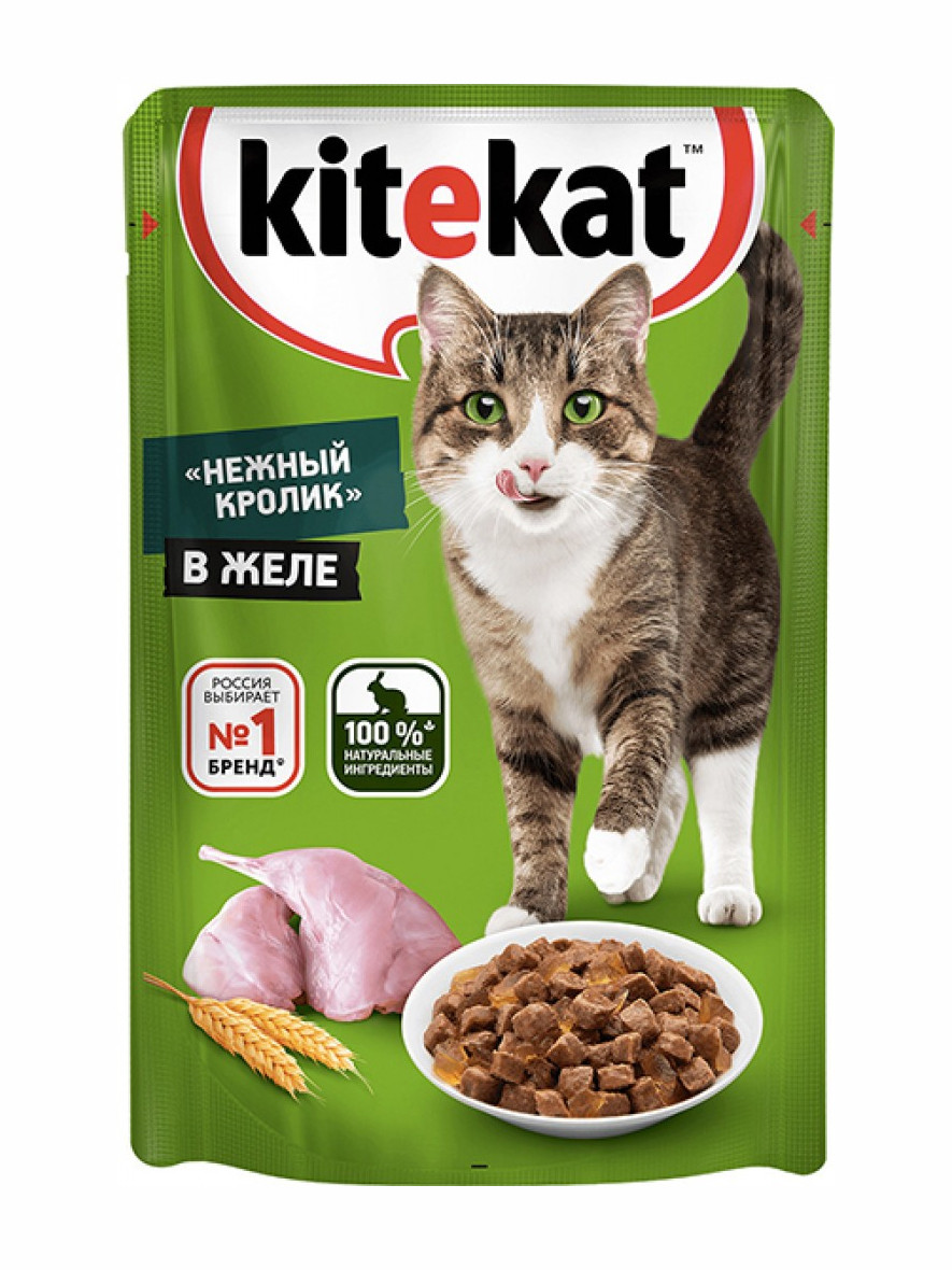 Корм для кошек "Kitekat" Нежный кролик в желе, 85гр
