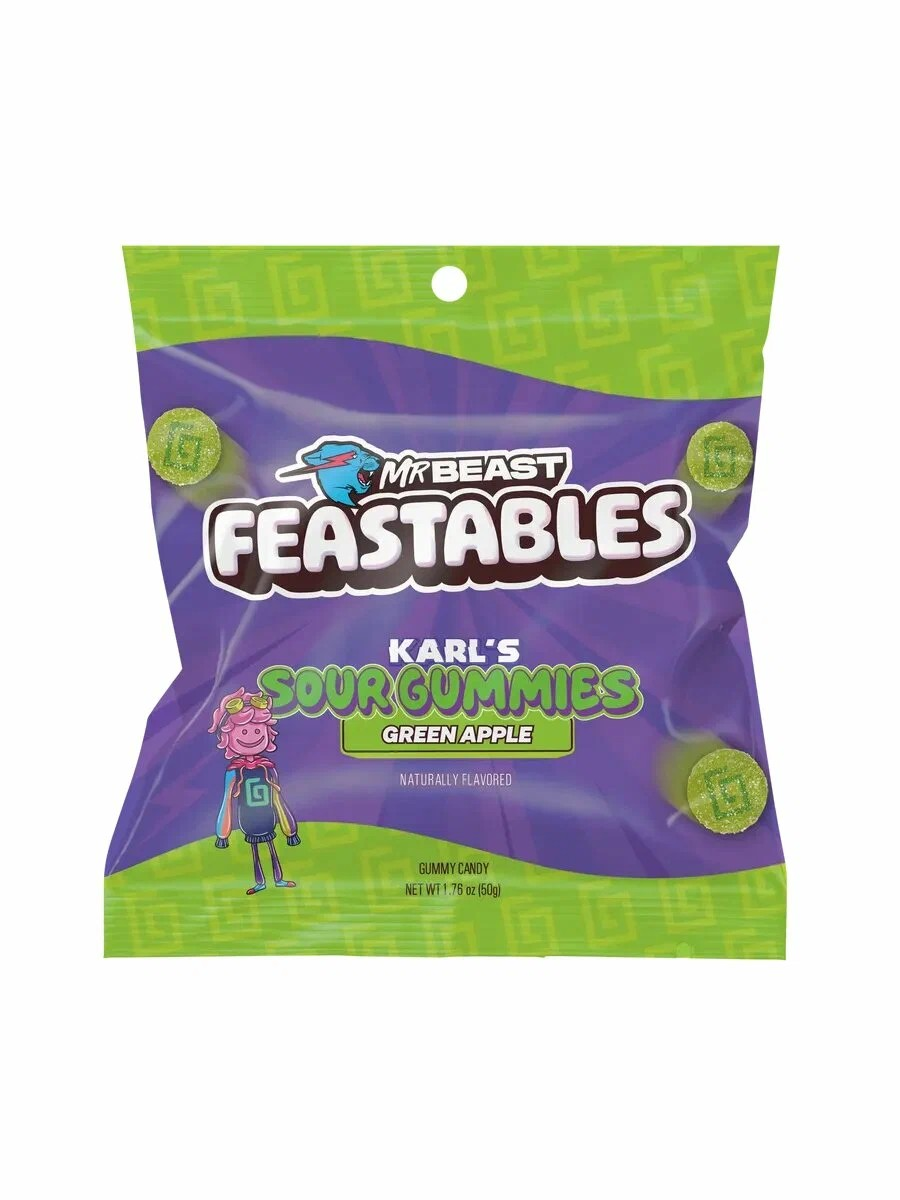 Мармелад "Mr. Beast- Feastables Sour Gummies" со вкусом Зеленого Яблока, 100 гр