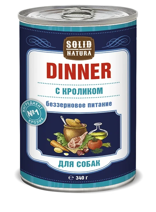 Корм для собак "Solid Natura - Dinner" с Kроликом ж/б, 340гр