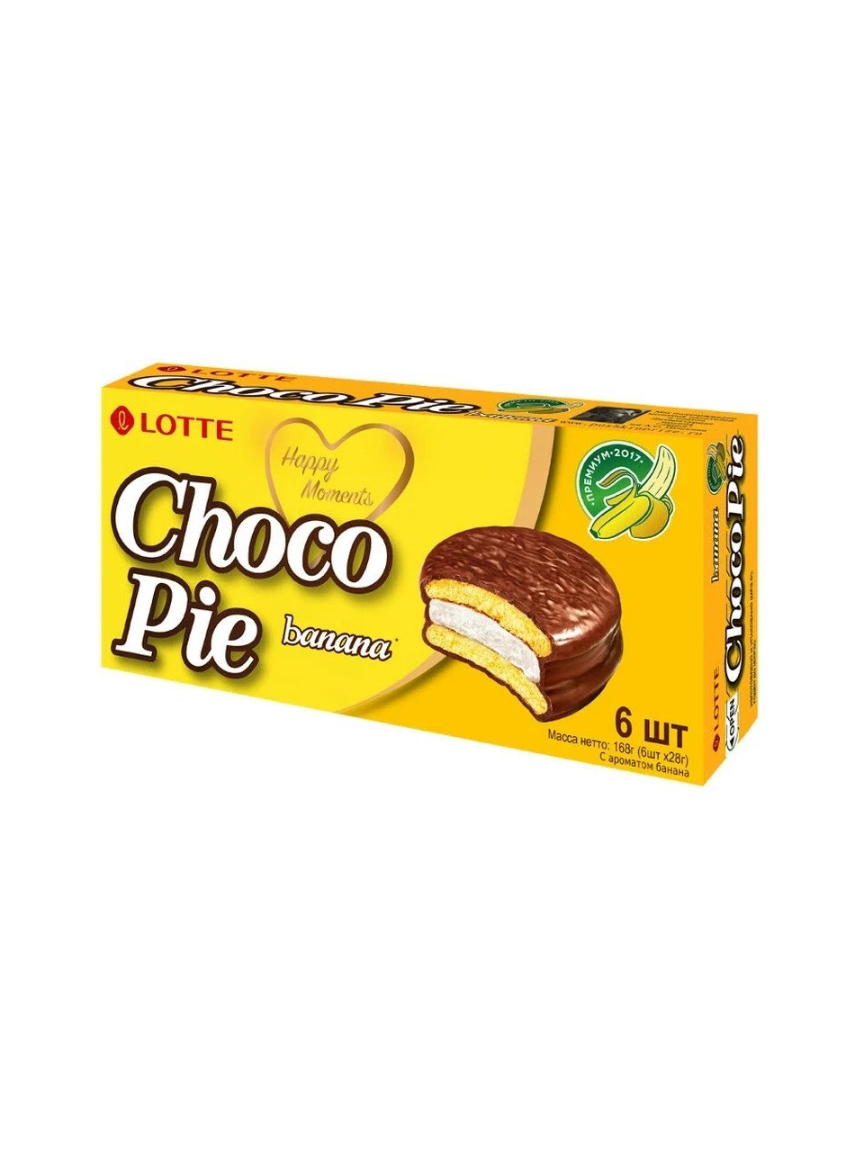 Бисквит Lotte "Choco Pie" со вкусом Банана 6 шт (168 гр)