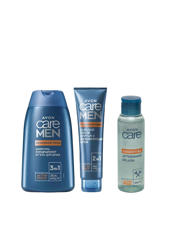 Набор мужской Avon Care Men 3в1: шампунь, крем и лосьон после бритья
