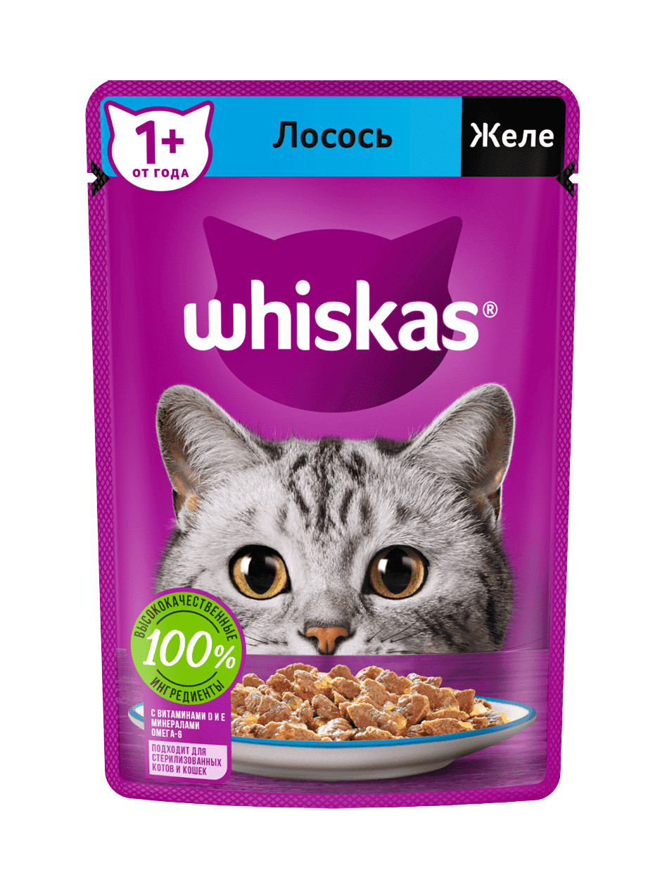 Корм для кошек "Whiskas" желе с Лососем, 75гр
