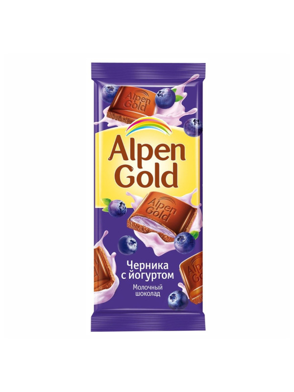 Плиточный шоколад "Alpen Gold" со вкусом Черники с йогуртом, 80 гр