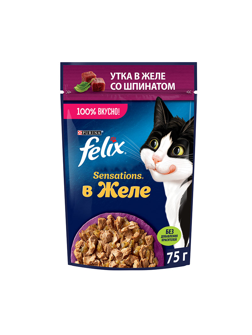 Корм для кошек Felix Sensations утка со шпинатом в желе 75 гр