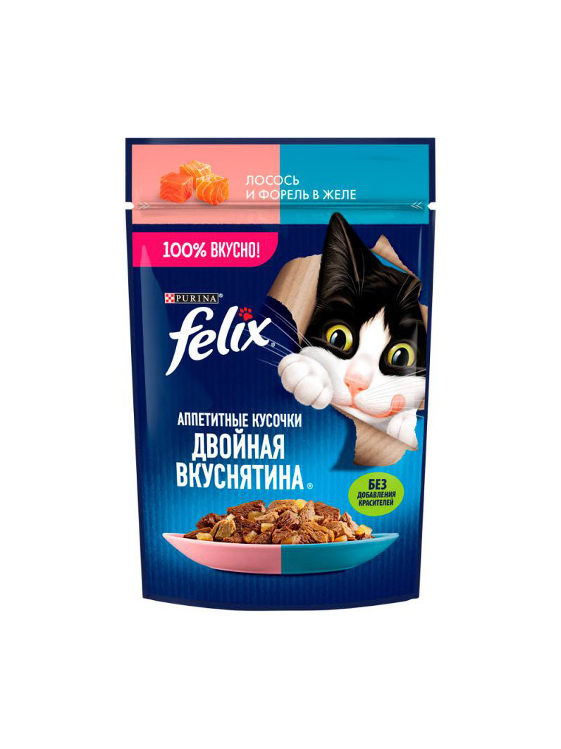 Корм для кошек Felix Аппетитные Лосось и форель в желе 75 гр