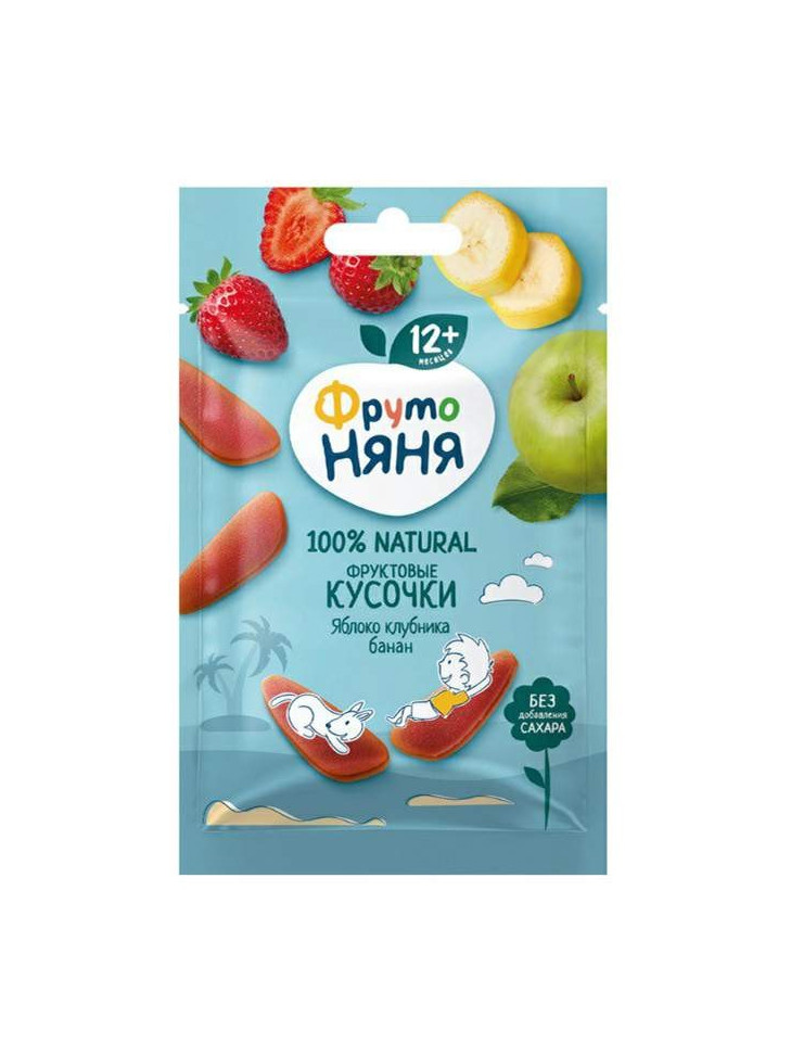 Фруктовые кусочки "Фруто Няня" с Яблоком, Клубникой и Бананом, 15 гр