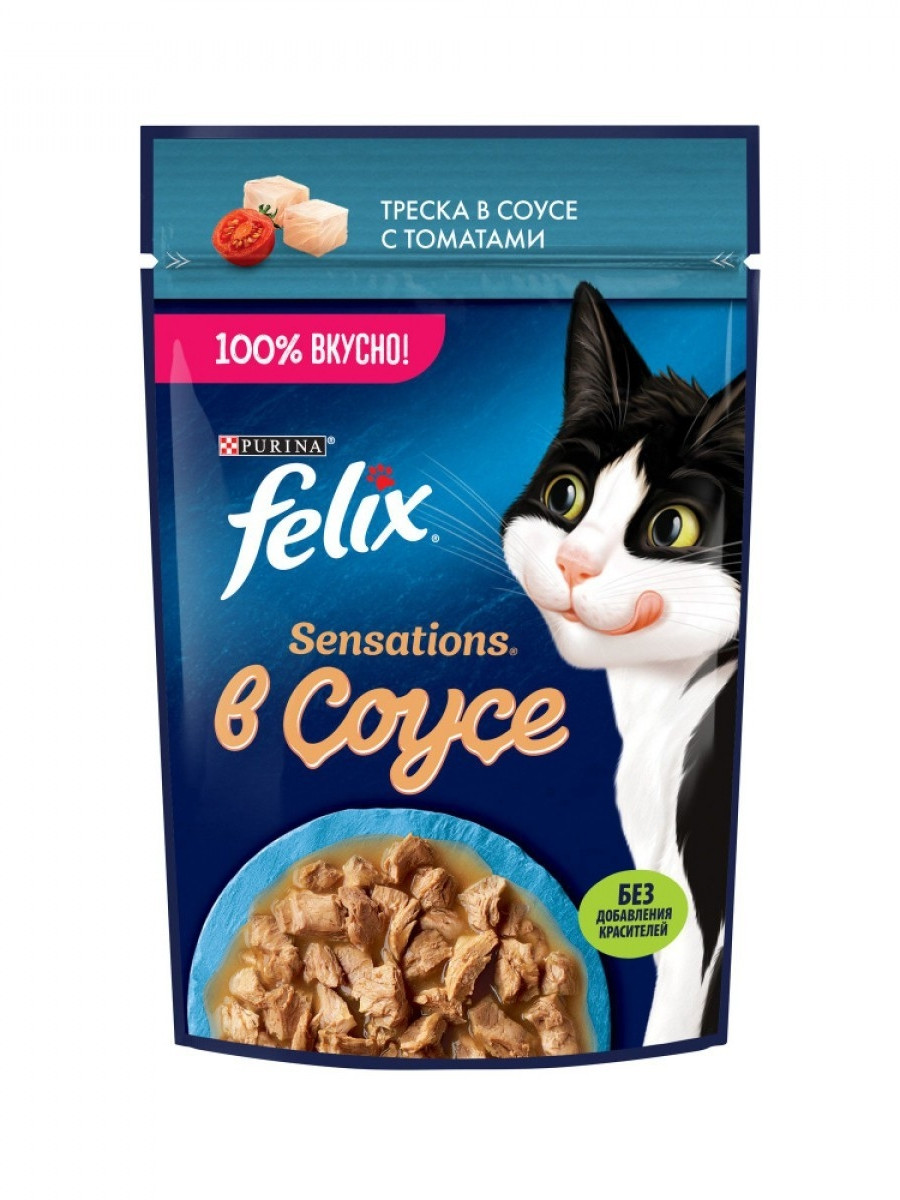 Корм для кошек "Felix Sensations" Треска в соусе с томатами, 75 гр