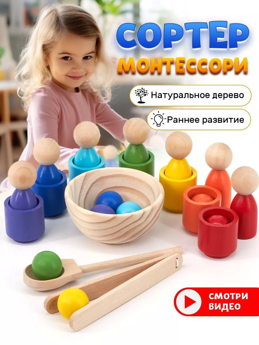 Сортер Монтессори «Цветные фигурки» из дерева PS-0017