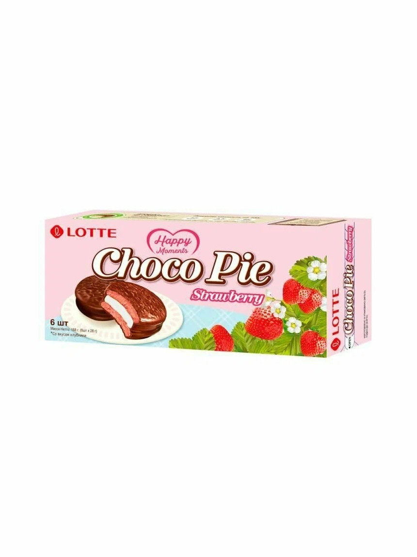 Бисквит Lotte "Choco Pie" со вкусом Клубники 6 шт (168 гр)