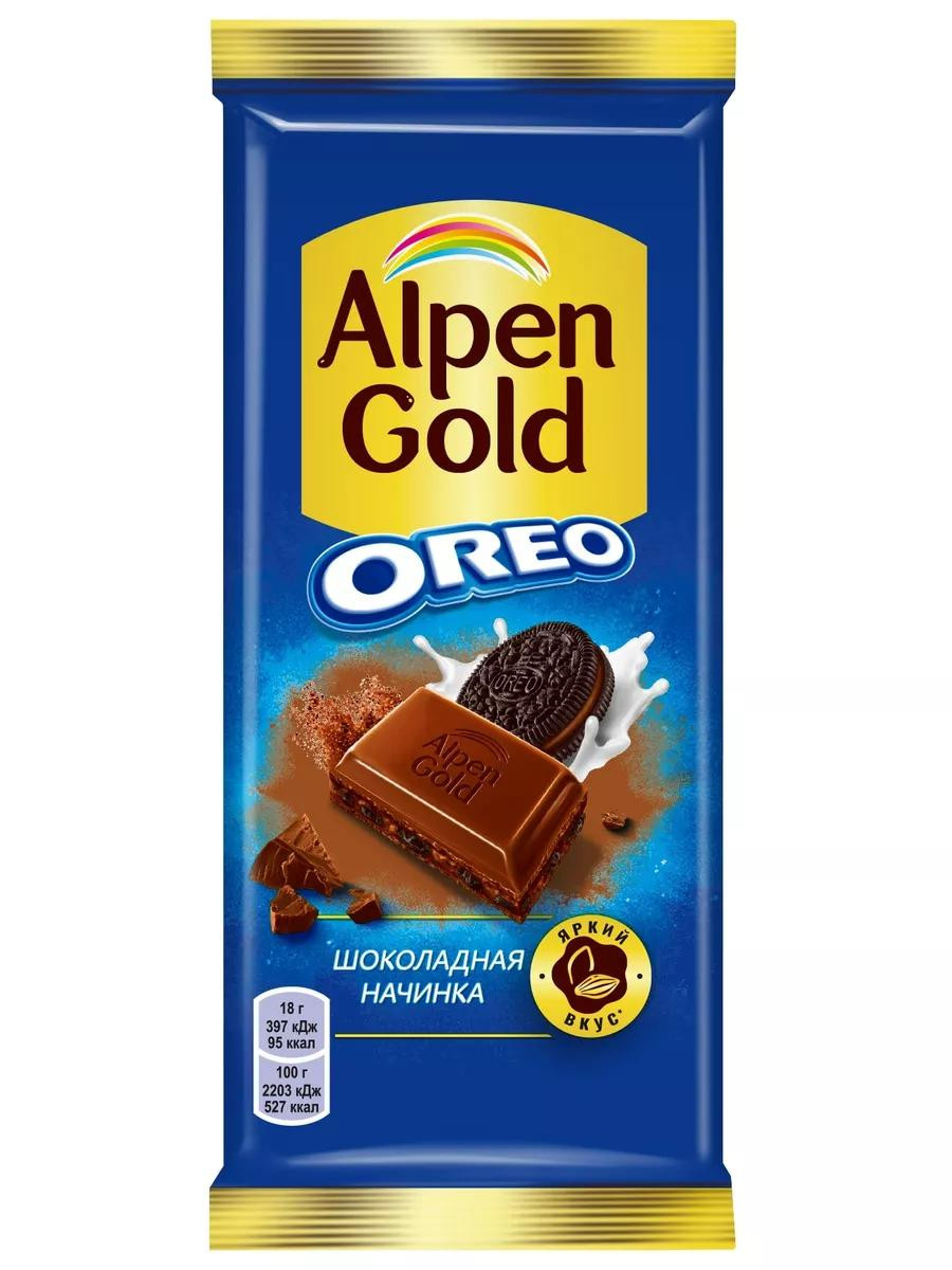 Плиточный шоколад "Alpen Gold- Oreo" с Шоколадной начинкой, 85 гр.